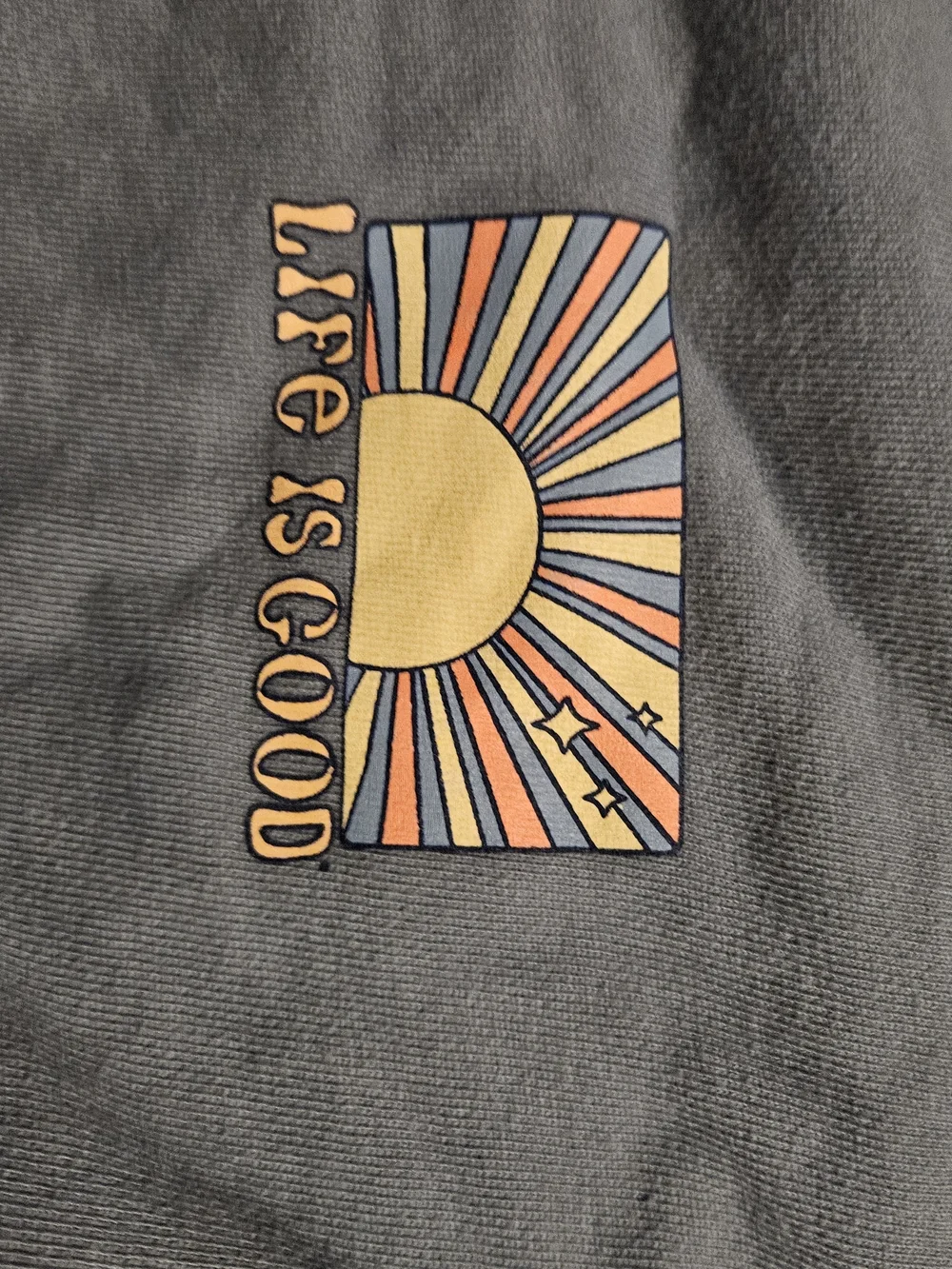 Life Is Good Men's Dusty Blue Hoodie with Sunburst Chest Patch - Picture 3 of 5
